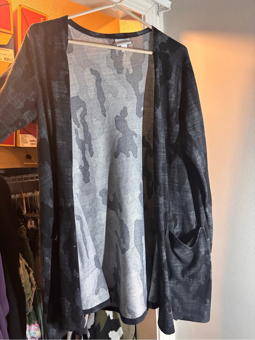 LuLaRoe Black & Gray Camo Open-Front Cardigan